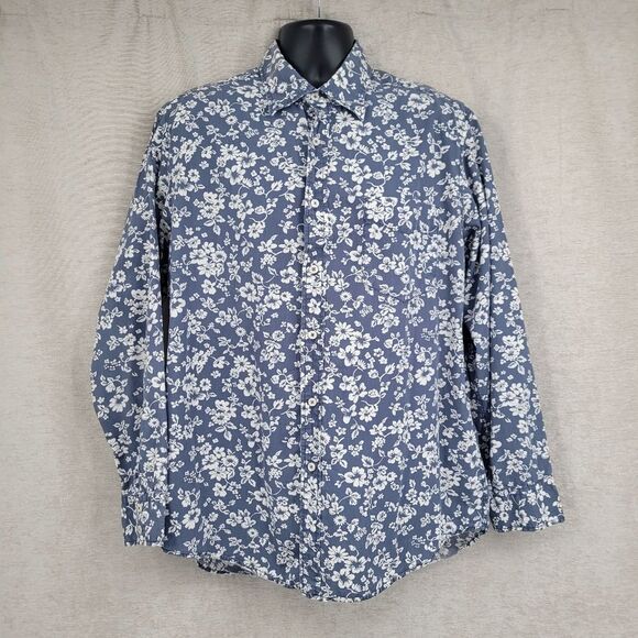 Boden Long Sleeve Button Down Blue Floral Shirt Men's Size Large Tropical - Picture 4 of 9